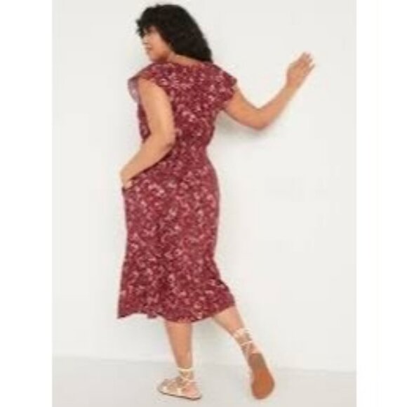 NEW Old Navy Womens 3x Floral Midi Dress Flutter Beachy Cottage Prairie Pockets - Picture 2 of 5